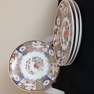 4-pc Eiwa Kinsei Carefully Made Imari 6.25" Dessert Plates Blue Red Gold Floral